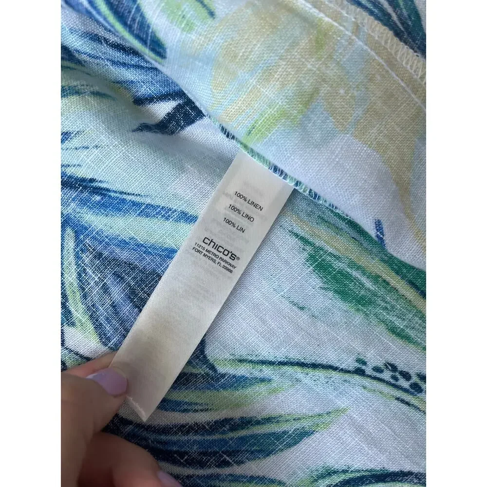 Chico's Tropical Garden Linen Open Drape Front Jacket Lightweight Casual 3 - Picture 8 of 11